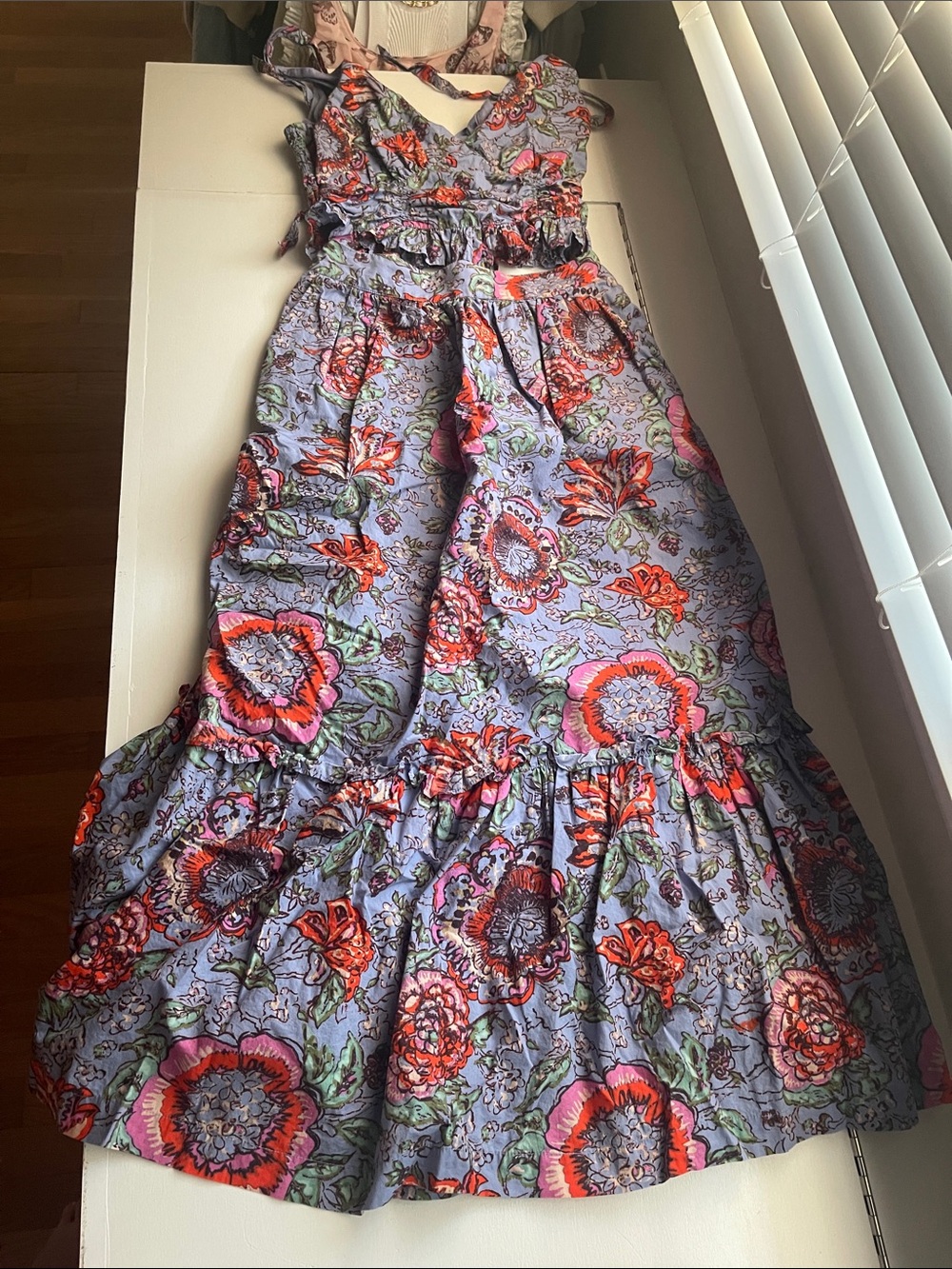 Cleobella Lavender Floral Maxi Dress with Pink and Orange Blooms